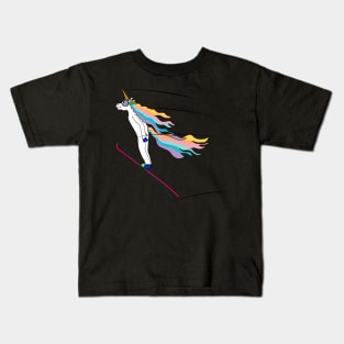 Ski jumping Unicorn in an elegant flight Kids T-Shirt